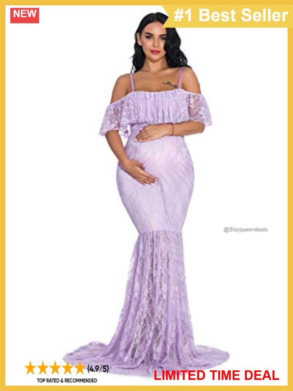 ZIUMUDY Stretchy Lace Maternity Fitted Mermaid Off Shoulder Photography Dress